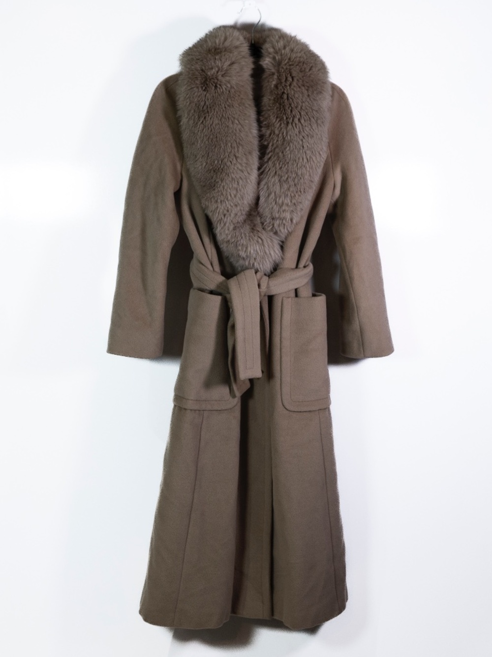 Max Mara Made In Italy Wool Felt Genuine Fur Collar Pea Coat Jacket Coat Neutral